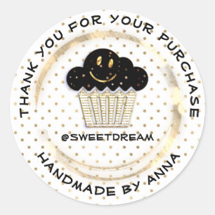 Thank You Shop Mermaid Muffin Logo Dots Smile  Classic Round Sticker