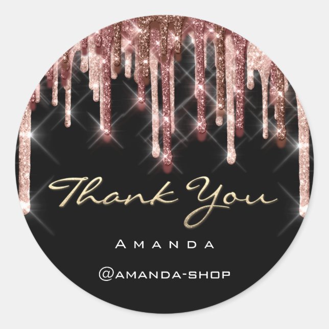 Thank You Shopping Black Eyelash Rose Glitter Classic Round Sticker (Front)