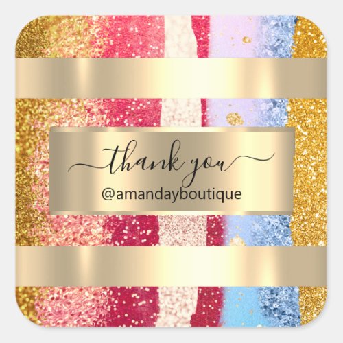 Thank You Shopping  Boutique Glitter Gold Blue Square Sticker