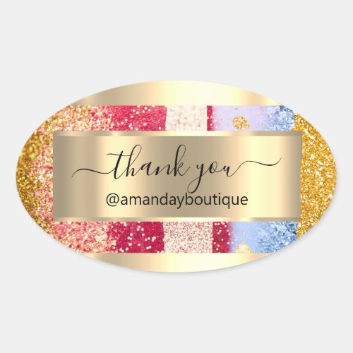 Thank You Shopping  Boutique Glitter Gold Rose Oval Sticker