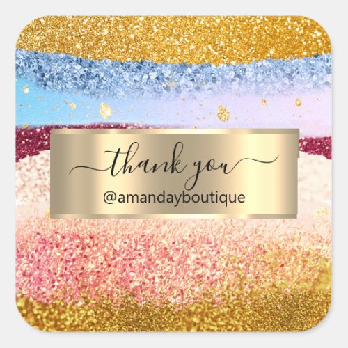 Thank You Shopping  Boutique Glitter Gold Sstrokes Square Sticker