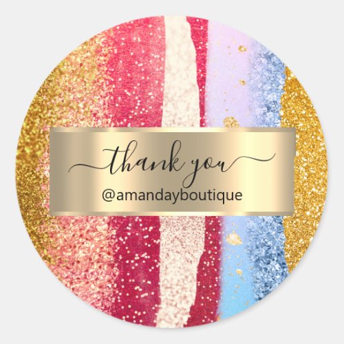 Thank You Shopping  Boutique Glitter Gold Strokes Classic Round Sticker