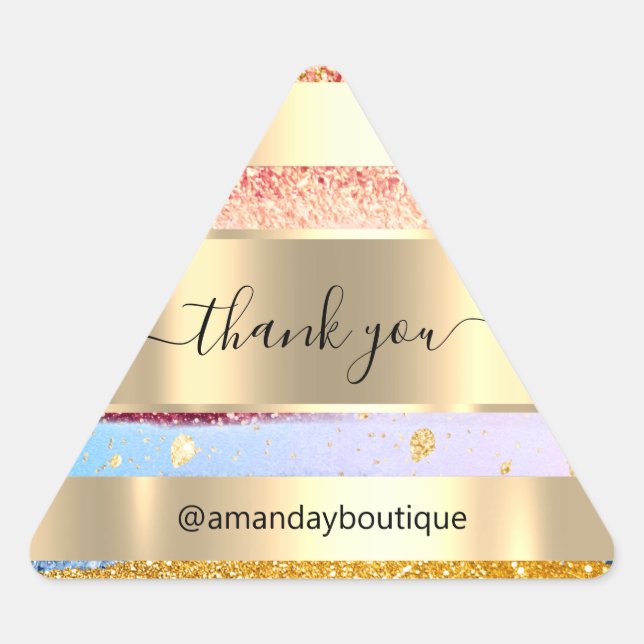 Thank You Shopping  Boutique Glitter Gold Triangle Sticker (Front)
