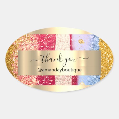 Thank You Shopping  Boutique Glitter Pink Rose VIP Oval Sticker