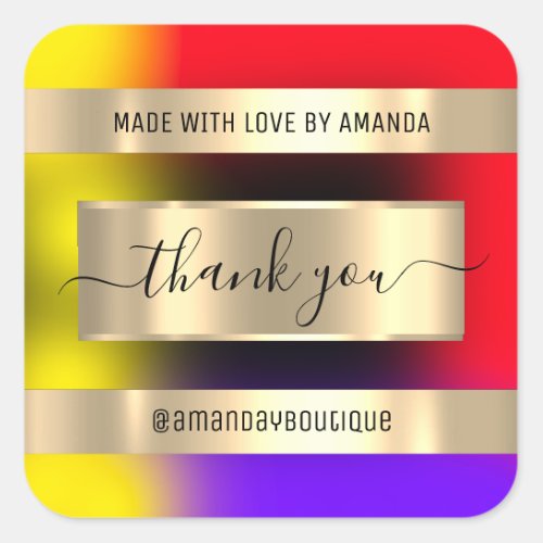 Thank You Shopping Custom Holographic Gold Square Sticker