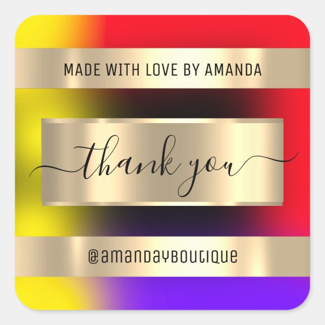 Thank You Shopping Custom Holographic Gold Square Sticker (Front)