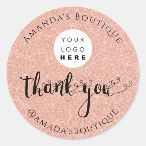  Thank You Shopping Custom Logo Rose Glitter Powde Classic Round Sticker