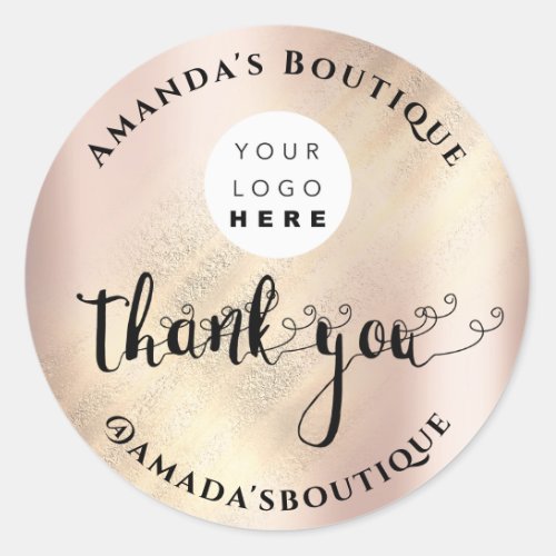  Thank You Shopping Custom Logo Rose Gold Abstract Classic Round Sticker