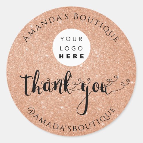  Thank You Shopping Custom Logo Rose Gold Classic Round Sticker