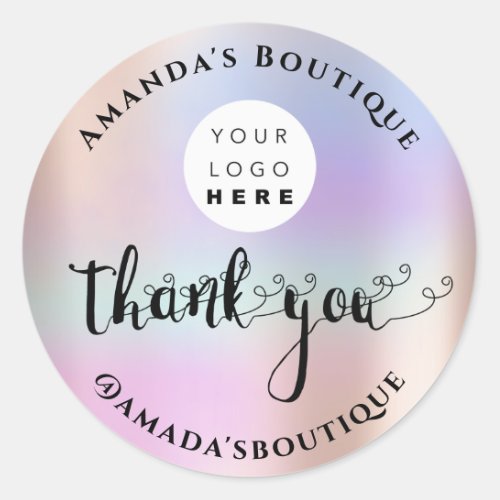  Thank You Shopping Custom Logo Rose Holograph Blu Classic Round Sticker