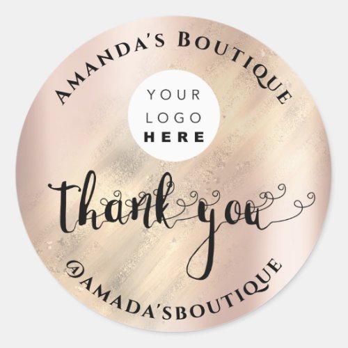  Thank You Shopping Custom Logo Rose Pastel Gold Classic Round Sticker