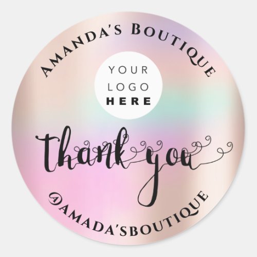  Thank You Shopping Custom Logo Rose Pastel Pink Classic Round Sticker