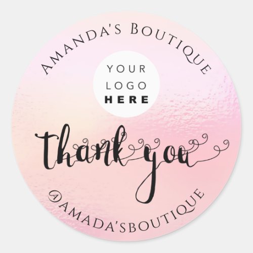  Thank You Shopping Custom Logo Rose Pink Classic Round Sticker