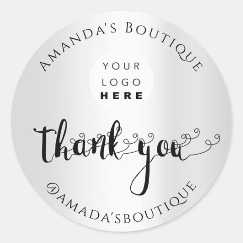  Thank You Shopping Custom Logo Silver Gray  Classic Round Sticker