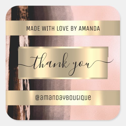 Thank You Shopping Custom Name Pink Rose Square Sticker