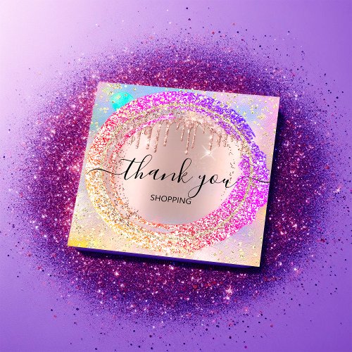 Thank You Shopping Glitter Pink Holograph Invitation