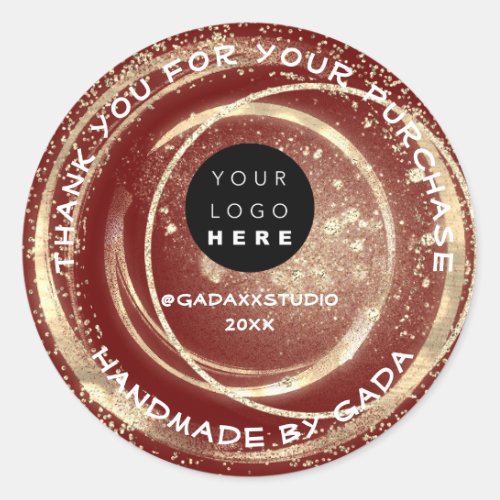 Thank You Shopping Handmade Logo Burgundy Gold  Classic Round Sticker