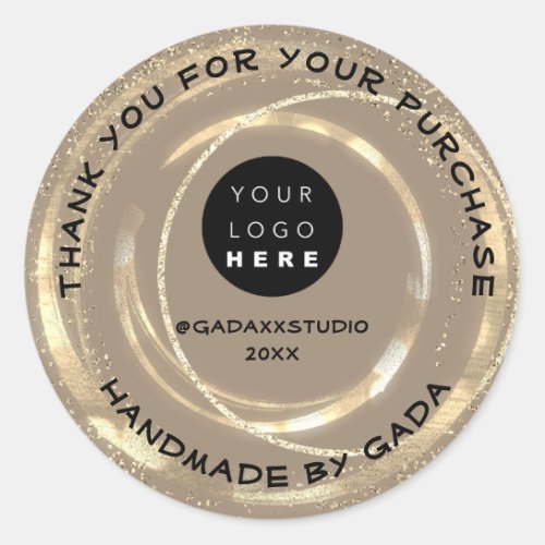 Thank You Shopping Handmade Logo Frame Gold  Classic Round Sticker