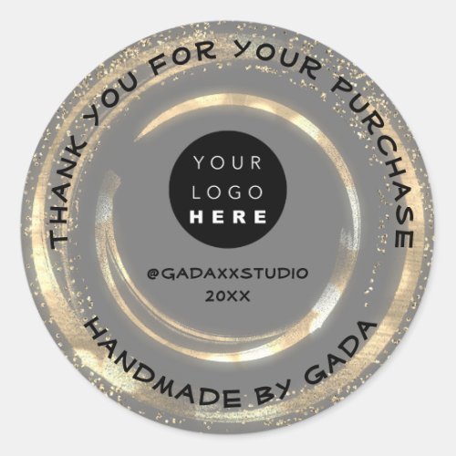 Thank You Shopping Handmade Logo Gray Gold Classic Round Sticker
