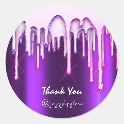Thank You Shopping Holidays Pink Drips Purple Classic Round Sticker