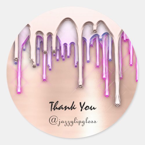 Thank You Shopping Holidays Pink Drips Rose Classic Round Sticker