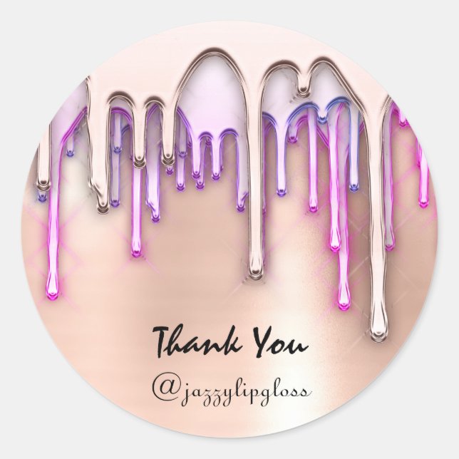 Thank You Shopping Holidays Pink Drips Rose Classic Round Sticker (Front)