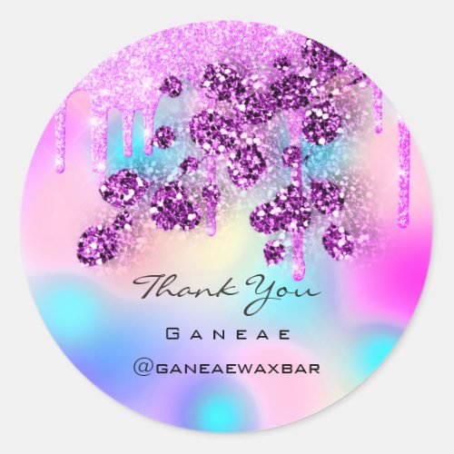 Thank You  Shopping Holograph Glitter Drips Floral Classic Round Sticker