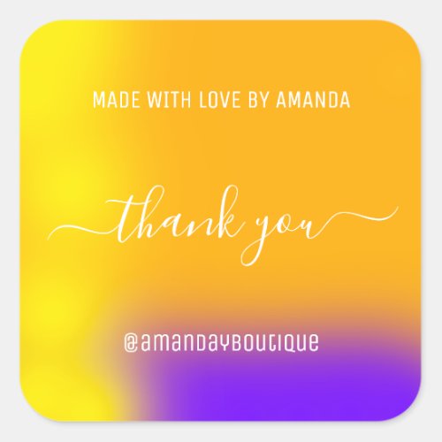 Thank You Shopping Hot Yellow Brushes Modern Square Sticker