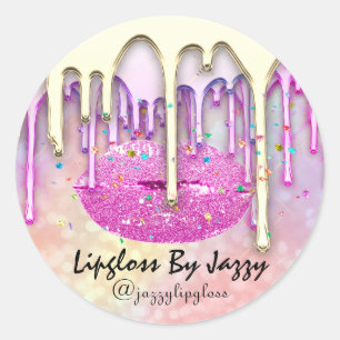Thank You Shopping Lipgloss By Kiss Drips Pink Classic Round Sticker