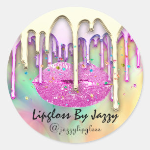 Thank You Shopping Lipgloss By Lip Drips Gold Pink Classic Round Sticker