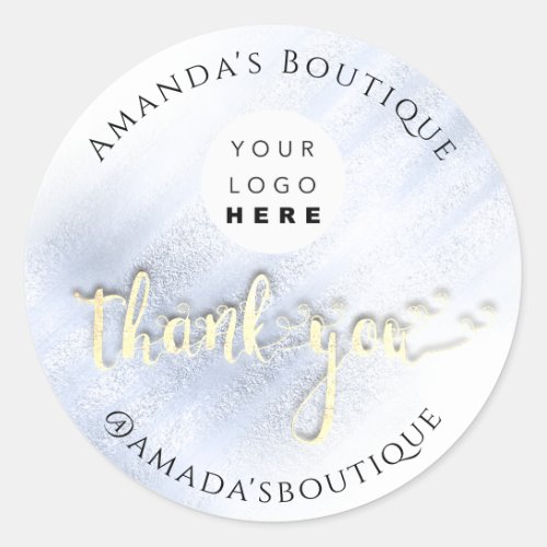  Thank You Shopping Logo Gold Logo Blue Ombre Classic Round Sticker