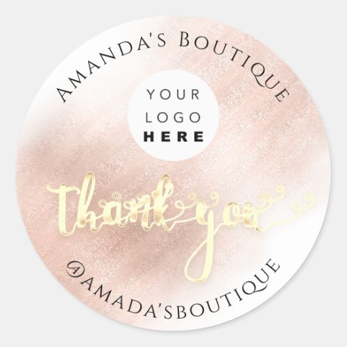  Thank You Shopping Logo Gold Logo Blush Ombre Classic Round Sticker