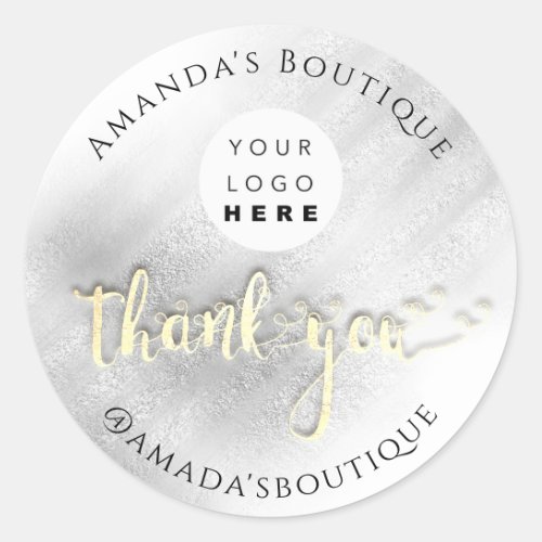  Thank You Shopping Logo Gold Logo Gray Silver Classic Round Sticker