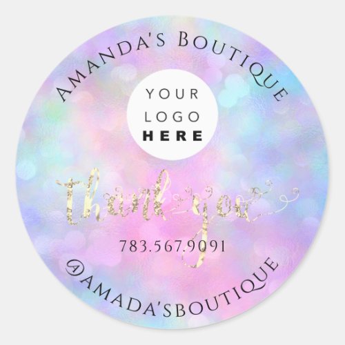  Thank You Shopping Logo Gold Logo Holograph Pink Classic Round Sticker