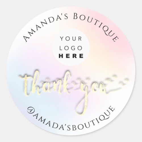  Thank You Shopping Logo Gold Logo Pastel Blue Classic Round Sticker