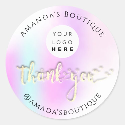  Thank You Shopping Logo Gold Logo Pink Ombre Classic Round Sticker