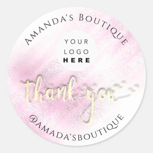  Thank You Shopping Logo Gold Logo Pink Ombre  Classic Round Sticker