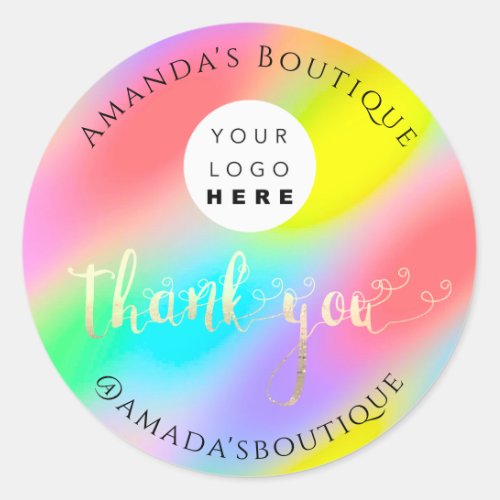  Thank You Shopping Logo Gold Logo Rainbow Unicorn Classic Round Sticker