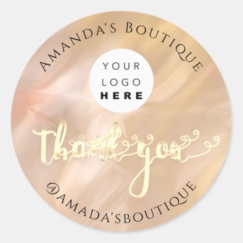  Thank You Shopping Logo Gold Logo Rose Blush Classic Round Sticker