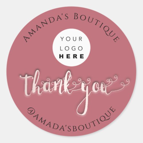  Thank You Shopping Logo Gold Logo Rose Powder Classic Round Sticker