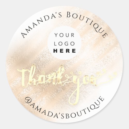  Thank You Shopping Logo Gold Logo Rose Powder  Classic Round Sticker