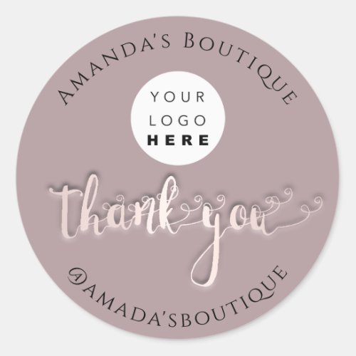  Thank You Shopping Logo Gold Logo Rose Smoky  Classic Round Sticker