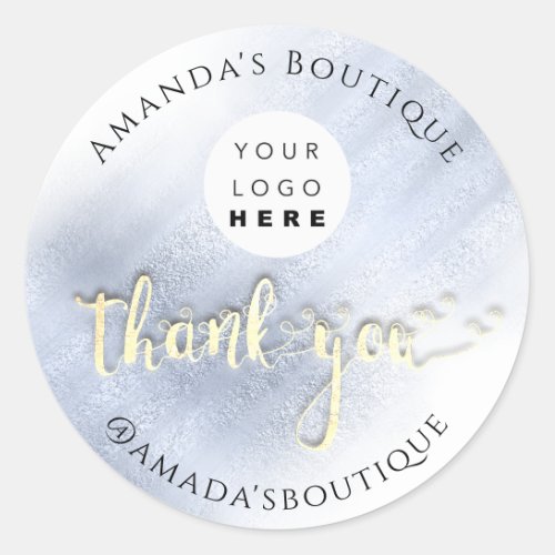  Thank You Shopping Logo Gold Logo Smoky Blue Classic Round Sticker