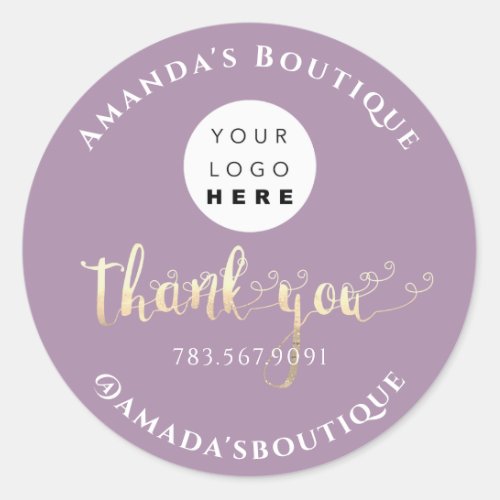  Thank You Shopping Logo Gold Purple Lavender  Classic Round Sticker