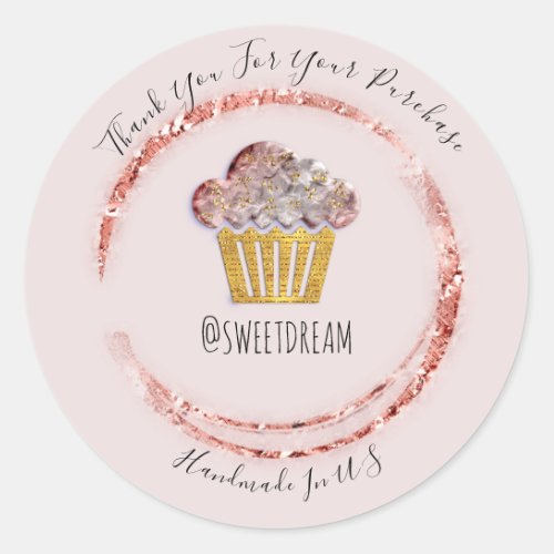 Thank You Shopping Logo Gold Sweet Muffin Rose Classic Round Sticker