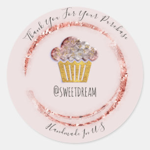 Thank You Shopping Logo Gold Sweet Muffin Rose Classic Round Sticker