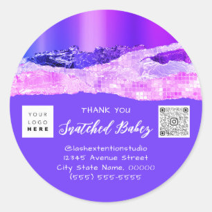 Thank You Shopping Logo QR Code Pink Blue Glitter  Classic Round Sticker