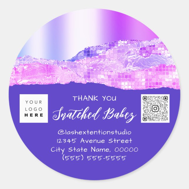 Thank You Shopping Logo QR Code Pink Blue Navy Classic Round Sticker (Front)