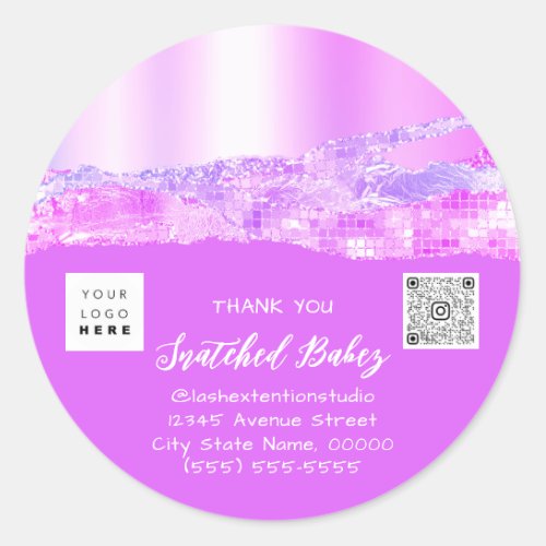 Thank You Shopping Logo QR Code Pink Girly Classic Round Sticker