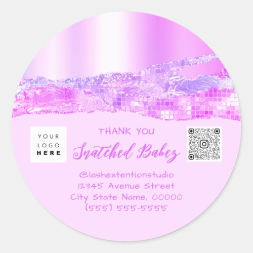 Thank You Shopping Logo QR Code Pink Sparly Classic Round Sticker